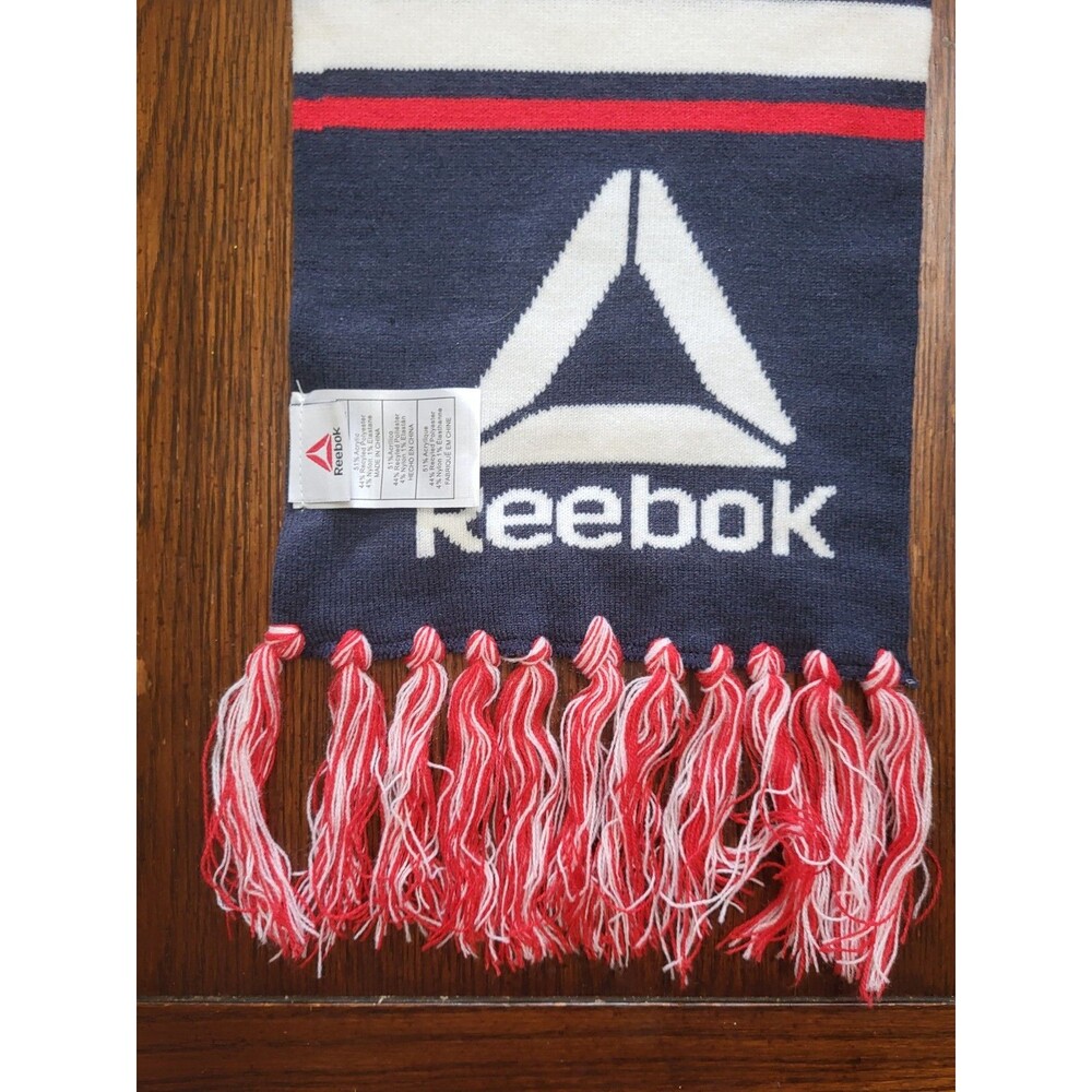 Reebok Rally Scarf Navy Blue Red White Fringe Winter Knit Sports Style RBW123WM - Picture 7 of 9